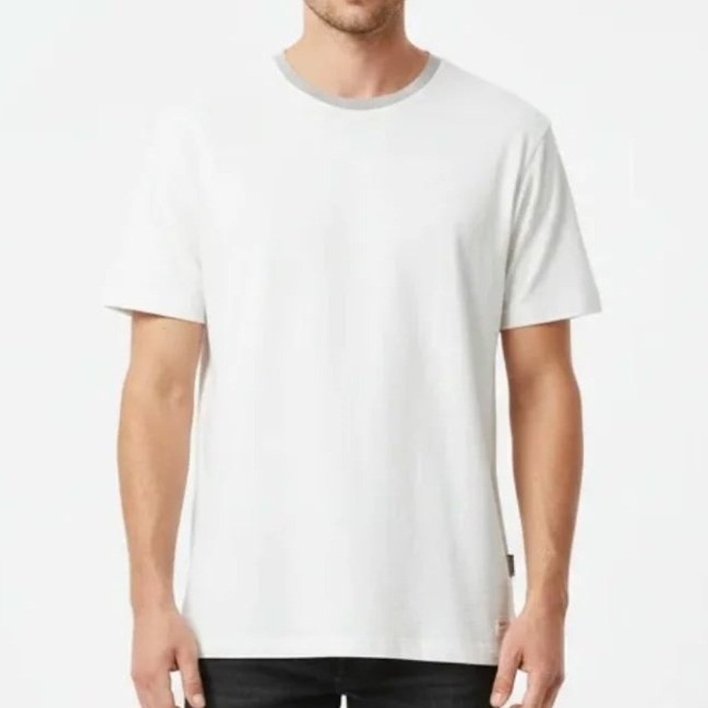 Scotch & Soda Mens Waffle Textured Crewneck T-Shirt, White Grey SMALL minimalist